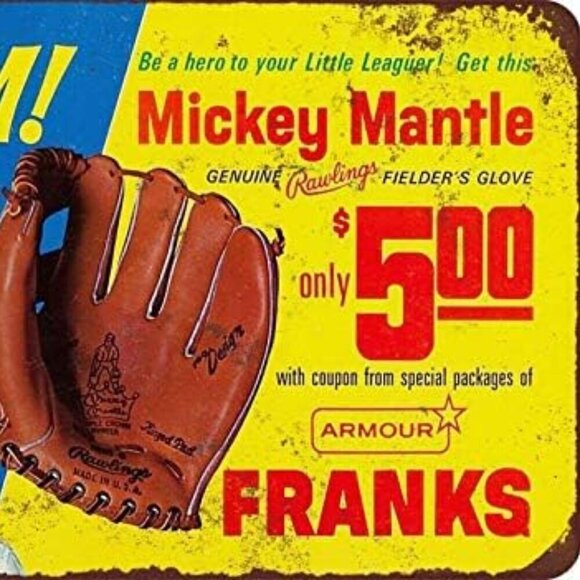 Man Cave Wall Tin Sign Mickey Mantle Baseball Glove Vintage / BRAND NEW - Picture 3 of 7